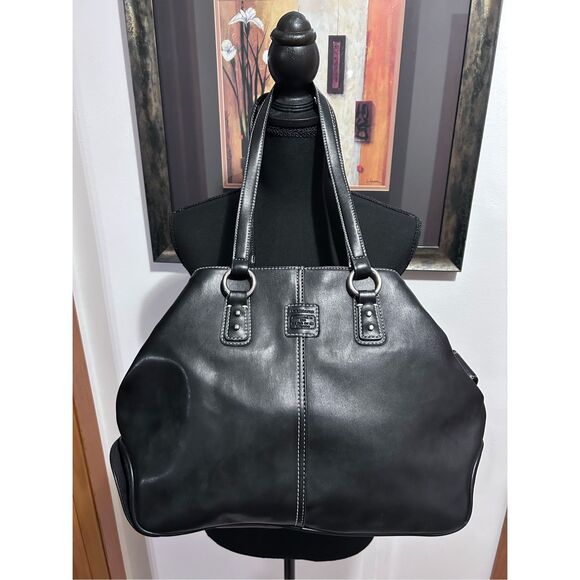 Liz Claiborne Black Large Shoulder Bag Handbag Purse & Glass Case - Picture 1 of 14